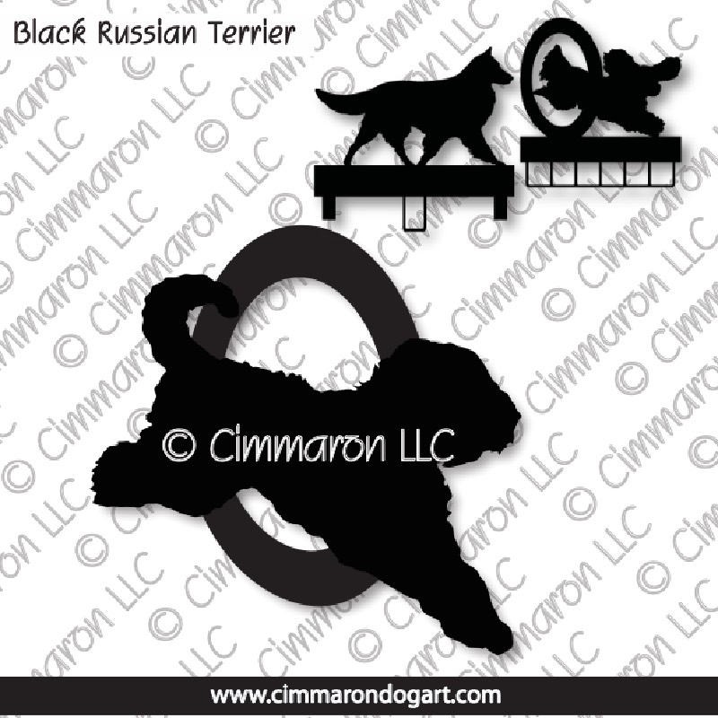 blk-russ007ls - Black Russian Terrier Jumping MACH Bars-Rosette Bars