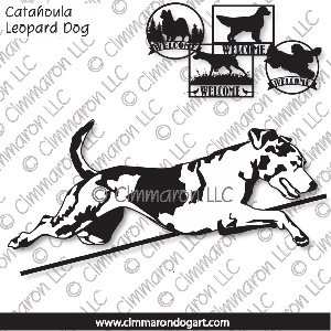 catah010s - Catahoula Leopard Dog Jumping Outline House and Welcome Signs