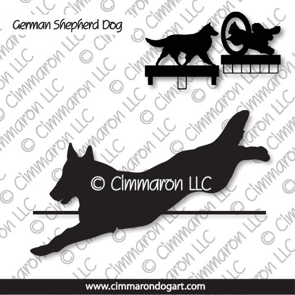 gsd006ls - German Shepherd Dog Jumping Silhouette MACH Bars-Rosette Bars