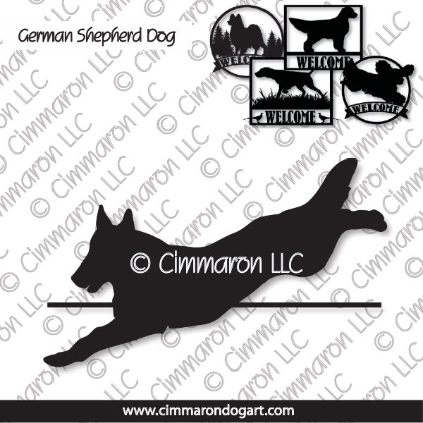 gsd006s - German Shepherd Dog Jumping Silhouette House and Welcome Signs