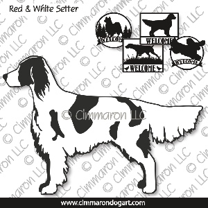 ir-redwhite002s - Irish Red and White Setter-Outlined House and Welcome Signs