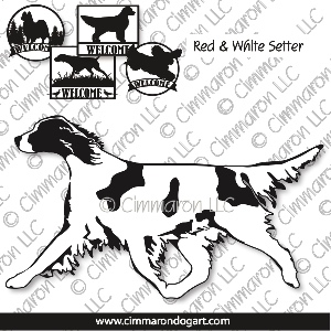 ir-redwhite004s - Irish Red and White Setter Gaiting Outline House and Welcome Signs