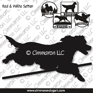 ir-redwhite006s - Irish Red and White Setter Jumping House and Welcome Signs