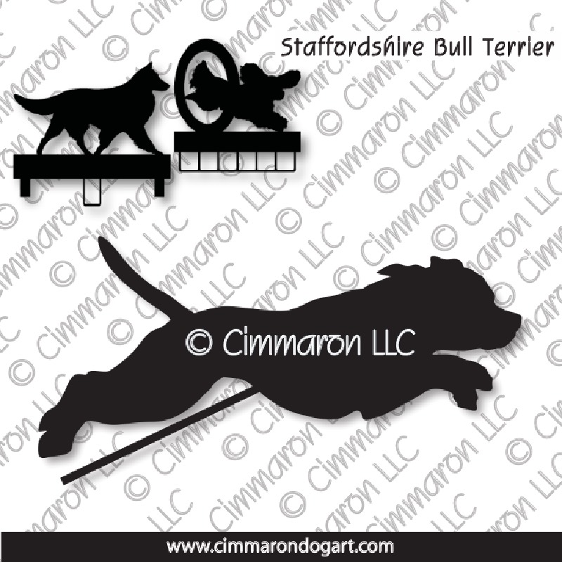 staf-bull005ls - Staffordshire Bull Terrier Jumping MACH Bars-Rosette Bars